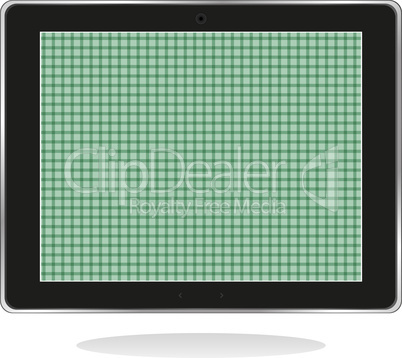 Tablet pc with green screen isolated on white background