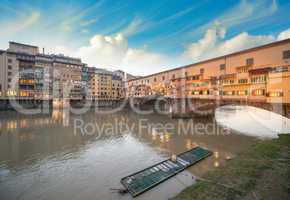 Wonderful sunset colors in Florence with Arno River and Ponte Ve