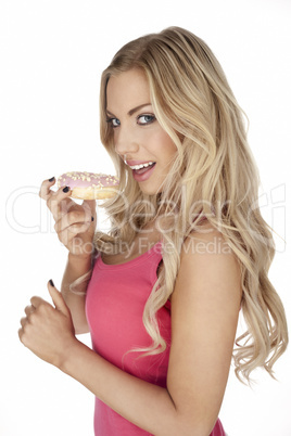 Woman enjoying a donut