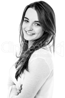 Studio shot of a smiling young caucasian girl