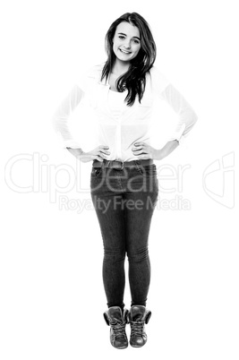 Black and white image of a trendy girl