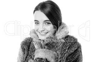Cute young teen girl in fur jacket