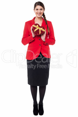 Girl showing valentine gift from her boyfriend