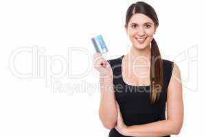 Attractive woman displaying her credit card