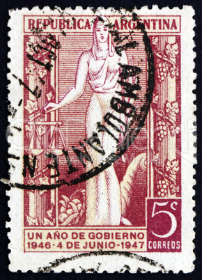 Postage stamp Argentina 1947 Justice, allegory