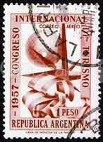 Postage stamp Argentina 1957 Globe, Flag and Compass Rose