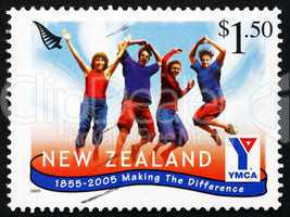 Postage stamp New Zealand 2005 Four People Jumping