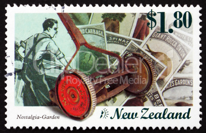 Postage stamp New Zealand 1999 Old Lawnmower, Nostalgia