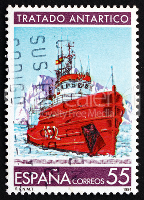 Postage stamp Spain 1991 Research Ship, Antarctic Treaty