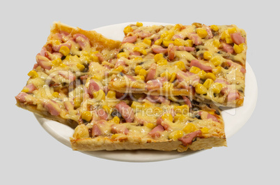 Pizza on a plate, side view