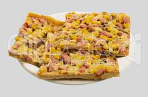 Pizza on a plate, side view