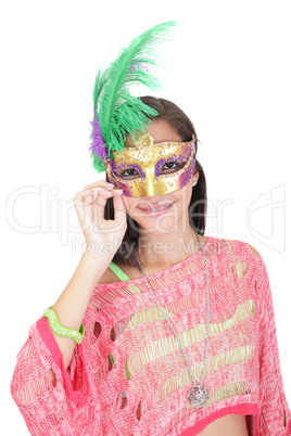 Portrait of attractive beautiful teenager wearing carnival mask Portrait of attractive beautiful teenager wearing carnival mask