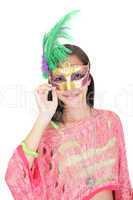 Portrait of attractive beautiful teenager wearing carnival mask