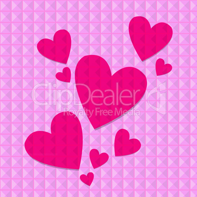 Shocking pink hearts on pink rivets background