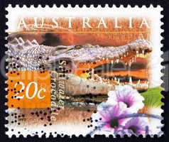 Postage stamp Australia 1997 Saltwater Crocodile and Kangkong Fl