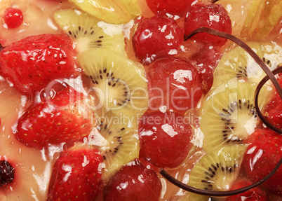 Sponge cake with strawberries, background