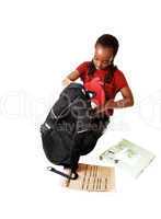 Teen girl with school backpack.