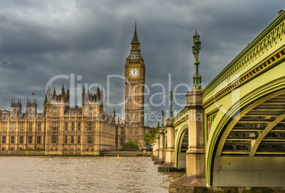 London. Wonderful view of Westminster bridge with Big Ben and Ho