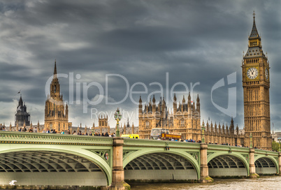 London. Wonderful view of Westminster bridge with Big Ben and Ho