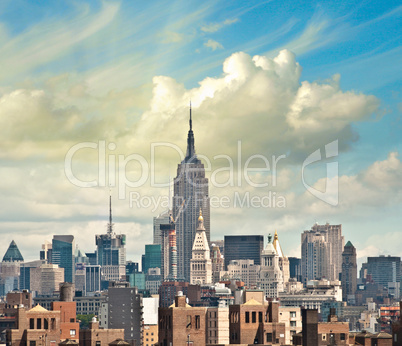 Wonderful view of Manhattan Skyscrapers with beautiful sky color