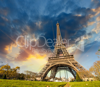 Wonderful view of Eiffel Tower in Paris. La Tour Eiffel with sky