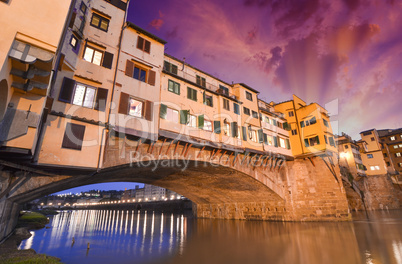 Gorgeous view of Old Bridge, Ponte Vecchio in Florence at sunset
