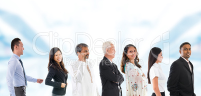Group of Multiracial Asian people lined up.