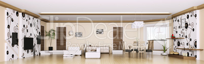 Interior of modern apartment panorama 3d render