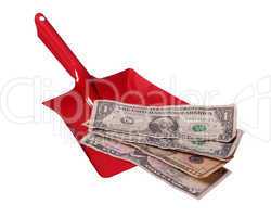 red scoop and with dollar notes