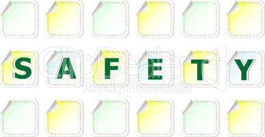 The word Safety on a stickers label tag set