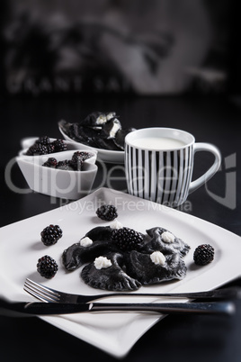 sweeten pierogi with blackberries - B & W