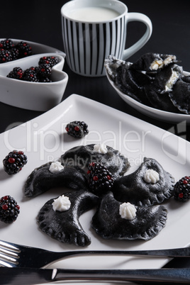 sweeten pierogi with blackberries - B & W