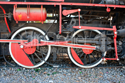 Wheels of a very old steam engine