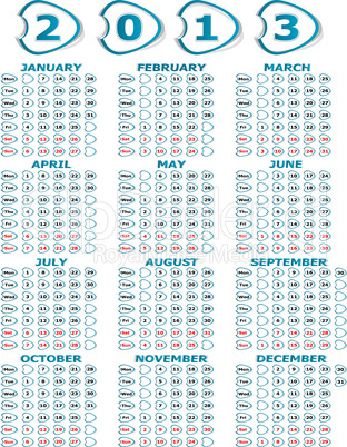 Simple 2013 year calendar