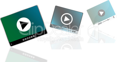 Media player set with play button on abstract background