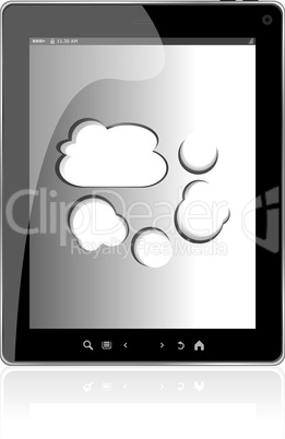 Cloud-computing connection on the digital tablet pc. Conceptual image. Isolated on white.