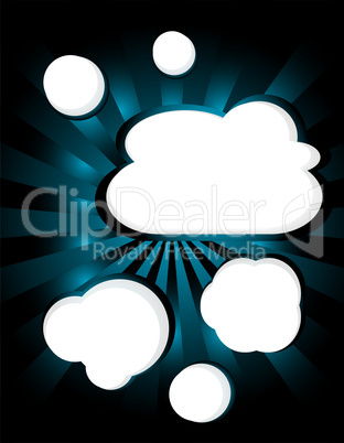 Paper clouds background with sun rays