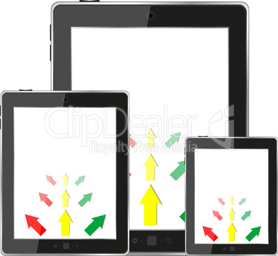 cloud computing concept with tablet PC set and business arrows