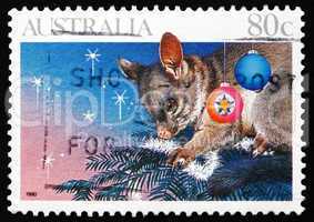 Postage stamp Australia 1990 Opossum on Christmas Tree