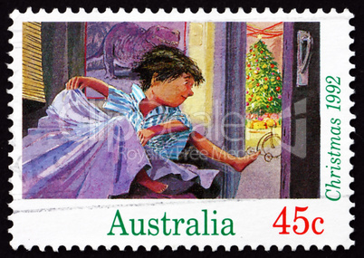 Postage stamp Australia 1992 Boy Jumping from Bed, Christmas