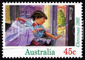 Postage stamp Australia 1992 Boy Jumping from Bed, Christmas