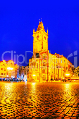 Old market square in Prague at night