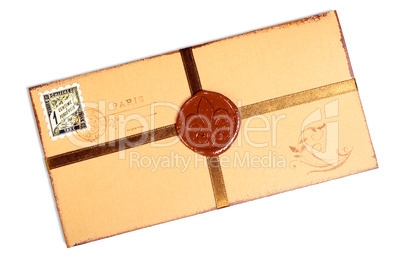 Vintage paper envelope with wax stamp.