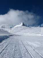 Ski slope and ski tracks