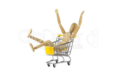 wooden female doll in shopping madness