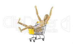 wooden female doll in shopping madness