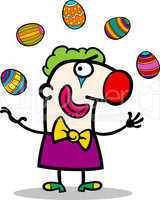 cartoon clown juggling easter eggs