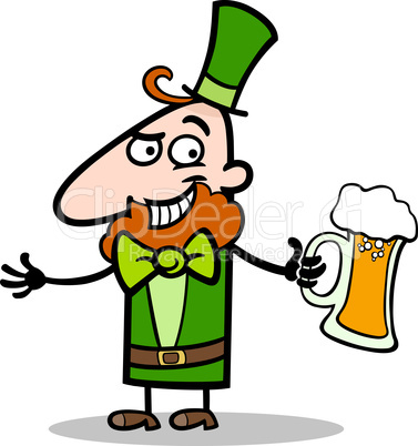 Leprechaun with beer cartoon illustration