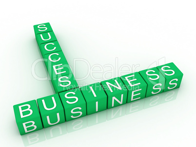 cubes with letters arranged in words business and success, white