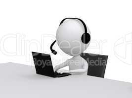 Customer Support. 3D little human character with a Headsets and